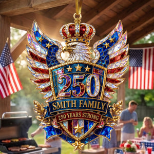 Personalized Eagle Crest Family Acrylic Hanging Ornament – America 250th Years Strong Stained Keepsake Decor