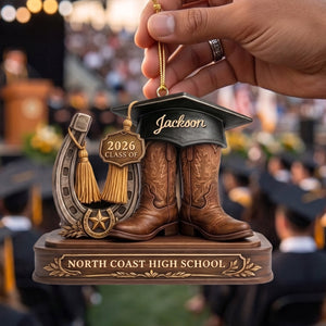 Custom Cowboy Boots Graduation Hanging Ornament โ Class Of 2026 Keepsake For Seniors