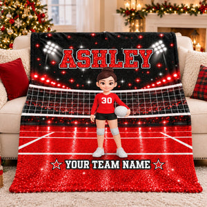 Volleyball Boy & Girl Personalized Fleece Blanket – Christmas Gift For Daughters, Granddaughters, Sons & Grandsons
