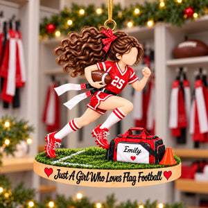 Just A Girl Who Loves Flag Football - Personalized Flag Football Girl Ornament – Custom Athlete Christmas Gift
