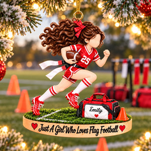Just A Girl Who Loves Flag Football - Personalized Flag Football Girl Ornament – Custom Athlete Christmas Gift