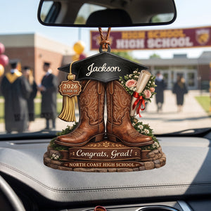 Custom Cowboy Boots Graduation Hanging Ornament โ Class Of 2026 Keepsake For Seniors