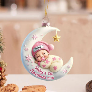 Baby Sleeping On The Moon โ Baby's 1st Christmas Personalized Ornament