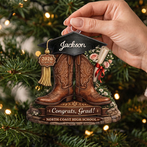 Custom Cowboy Boots Graduation Hanging Ornament โ Class Of 2026 Keepsake For Seniors