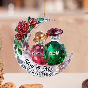 Couple On The Moon With Roses - Personalized Ornament
