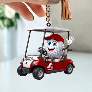 Golf Player On Golf Cart Keychain โ Personalized Gift For Golf Lovers