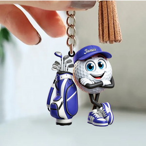 Arms Crossed Cool Golf Buddy Keychain - Personalized Cute Golf Ball Mascot Keychain