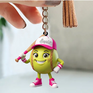 Baseball Softball Batter Keychain - Personalized Cool Baseball Softball Ball Mascot Keychain