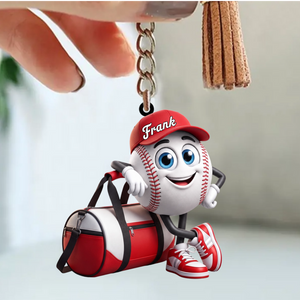 Baseball Softball Player Keychain - Personalized Cute Baseball Softball Ball Mascot Keychain