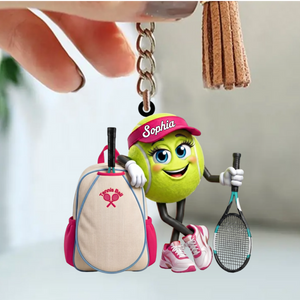 Tennis Racket & Tennis Backpack Design Keychain - Personalized Tennis Ball Mascot Keychain for Male & Female Tennis Player