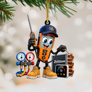 HVAC Digital Meter Mascot Holding Temperature Probe Ornament โ Funny Personalized Gift for AC Technicians
