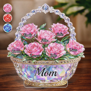 Mom Is My Home - Personalized Shining Flower Basket Acrylic Plaque, Gifts For Mom, Grandma