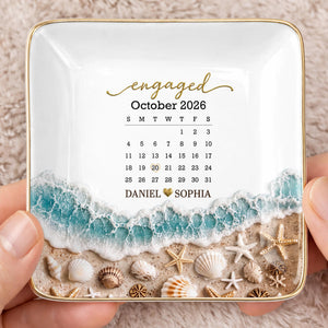 Engaged Calendar, Personalized Jewelry Dish, Gift For Couples