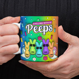 Custom Name Chilling With My Bunny Easter Accent Mug - Personalized Mug For Easter