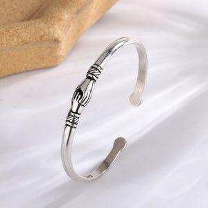 Vintage Silver Adjustable Hug Hands Bangle Open Unique Bracelet