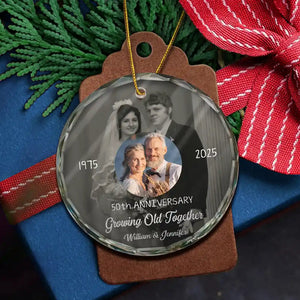 Custom Photo From Then Until Now Growing Old Together Since - Personalized Circle Glass Ornament
