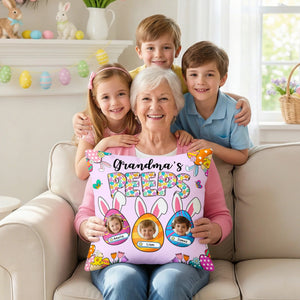 Grandma's Bunnies Ears Easter Eggs Photo Soft Throw Pillow Cover with Name - Personalized Pillow