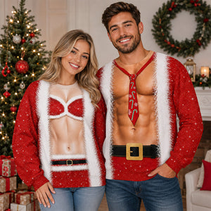 Funny Santa Body Illusion Christmas Sweatshirt – Personalized Novelty Christmas Party Sweater