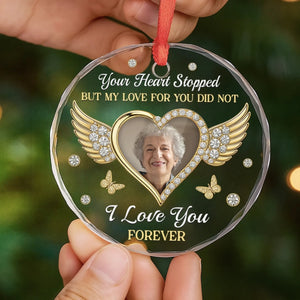 My Love For You Lives On - Photo Personalized Glass Ornament, Memorial Sympathy Gifts For Loss