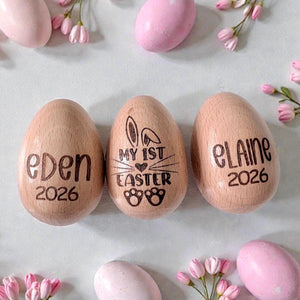 Personalized Wooden Egg Shaker | Engraved Baby Egg| Easter Basket Filler | My 1st Easter