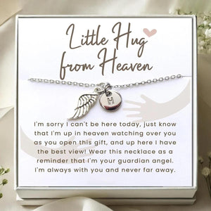 Hug from Heaven Personalized Angel Wings Charm Necklace, Custom Initial Necklace, Sympathy Condolence Gift