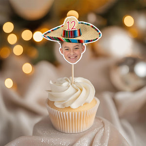 Mexican Fiesta Sombrero Maracas โ Custom Photo Personalized Cupcake Topper