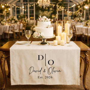 Personalized Wedding Table Runner with Monogram, Sweetheart Table Decor
