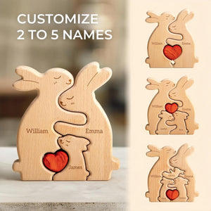 Wooden Rabbit Family Puzzle With Heart - Personalized Puzzle for Family