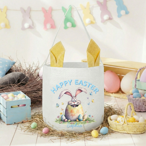 Personalized Cute Bunny Easter Basket with Name Party Decoration Easter Gift for Boys Girls