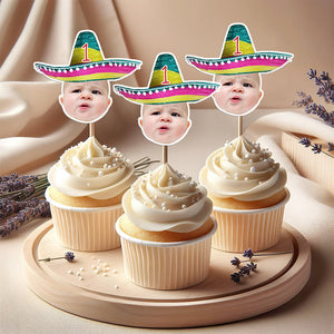 Mexican Fiesta Sombrero Maracas โ Custom Photo Personalized Cupcake Topper