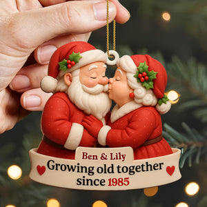Growing Old Together With Santa and Mrs. Claus,Custom Wood Ornament,Gift For Couples and Family