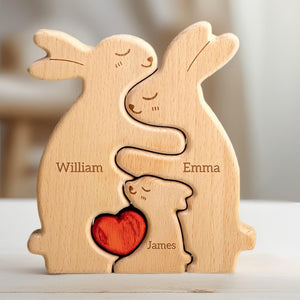 Wooden Rabbit Family Puzzle With Heart - Personalized Puzzle for Family