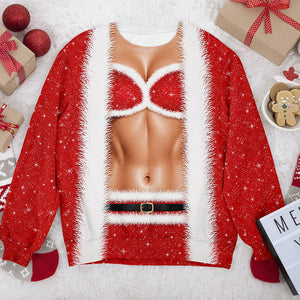 Funny Santa Body Illusion Christmas Sweatshirt – Personalized Novelty Christmas Party Sweater