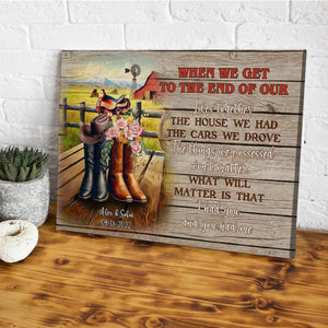 Personalized Cowboy Couple Boots on Western Farm Canvas/Poster