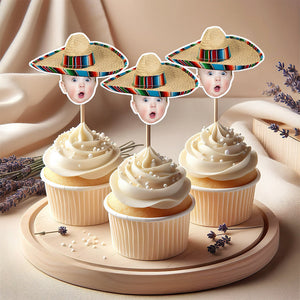 Mexican Fiesta Sombrero Maracas โ Custom Photo Personalized Cupcake Topper