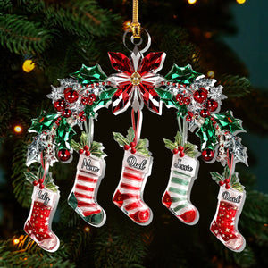 Festive Crystal Stockings Family - Personalized 1-Layer Acrylic Ornament