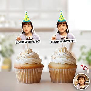 Funny Birthday Party Decor โ Custom Retro Childhood Photo Personalized Cupcake Topper