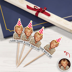 Funny Birthday Party Decor โ Custom Retro Childhood Photo Personalized Cupcake Topper