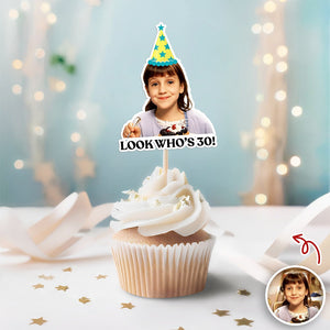Funny Birthday Party Decor โ Custom Retro Childhood Photo Personalized Cupcake Topper