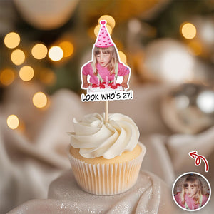 Funny Birthday Party Decor โ Custom Retro Childhood Photo Personalized Cupcake Topper