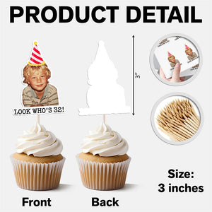Funny Birthday Party Decor โ Custom Retro Childhood Photo Personalized Cupcake Topper