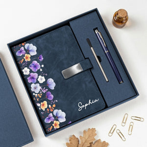 Custom Birth Flower & Name Personalized Notebook Set