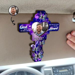 God Has You In His Arms Personalized Memorial Car Visor Clip