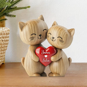 Cute Cat Couple - Personalized Cat Heart Custom Shaped Acrylic Plaque
