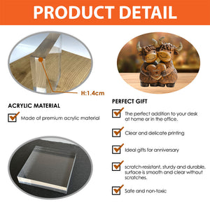 Cute Highland Cow Couple - Personalized Highland Cow Custom Shaped Acrylic Plaque