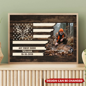 Deer Sign Hunting Photo Flag Sign Personalized Canvas Gift for Hunter