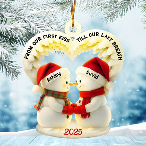 From Our First Kiss Till Our Last Breath - Snowmen Couple Personalized Acrylic Ornament