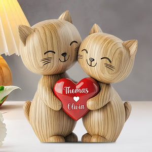 Cute Cat Couple - Personalized Cat Heart Custom Shaped Acrylic Plaque