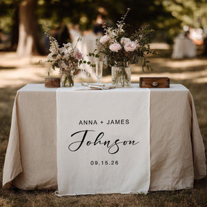 Custom Last Name Wedding Sign - Personalized Names Wedding Table Runner, Engagement Party Gift