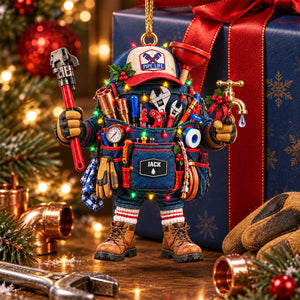 Personalized Plumber Christmas Ornament – Festive Tool Bag & Pipe Wrench Gift